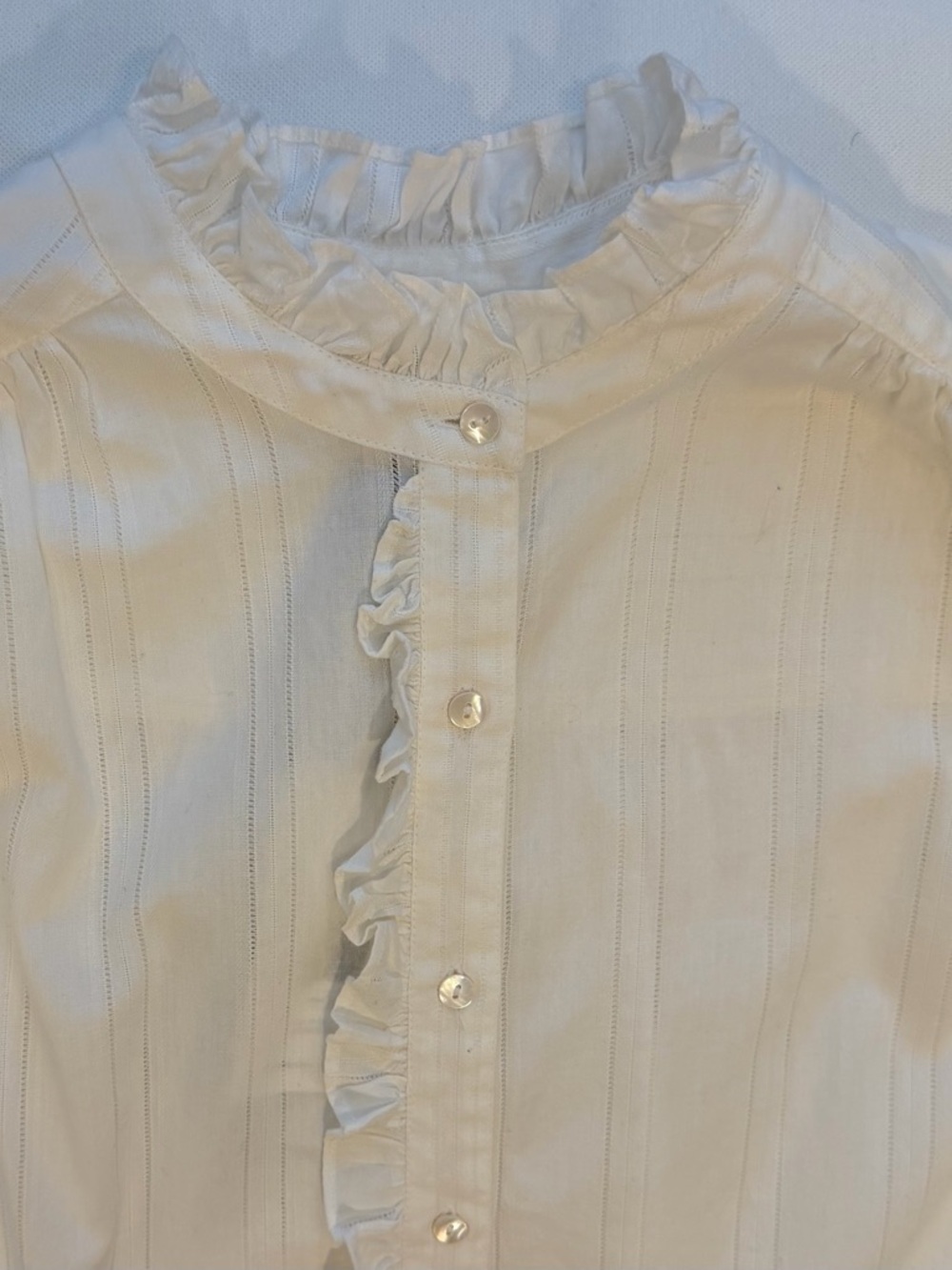 ba&sh “Lady Shirt” Cream Ruffle-Front Button Blouse - Picture 4 of 6